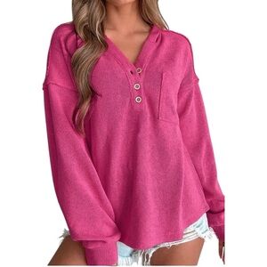Henley Knit Hoodie with Exposed Seam Detail